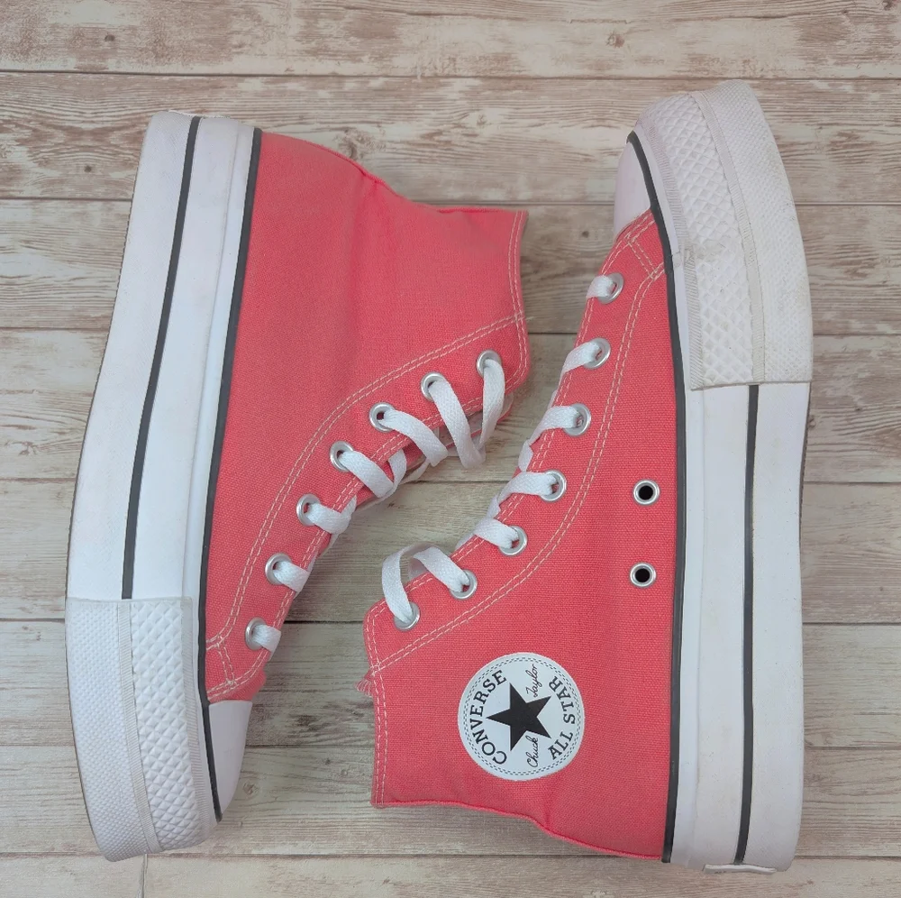Converse All Star High Top Platform Salmon Pink Sneaker Trainer Shoes Women's 8 - Picture 9 of 13